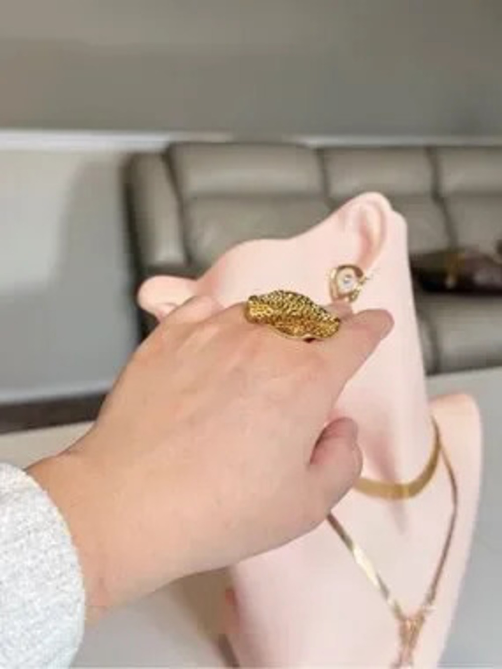 Gold Textured Statement Ring - Picture 2 of 8